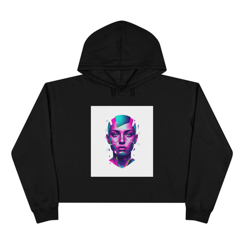 Cropped Hoodie  Neon Cyberpunk Face Graphic